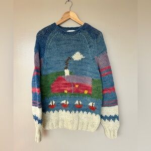 Runa Maki 100% Wool-Unique Cabin Scene-Made in Spain-NWT-Chunky-Cozy